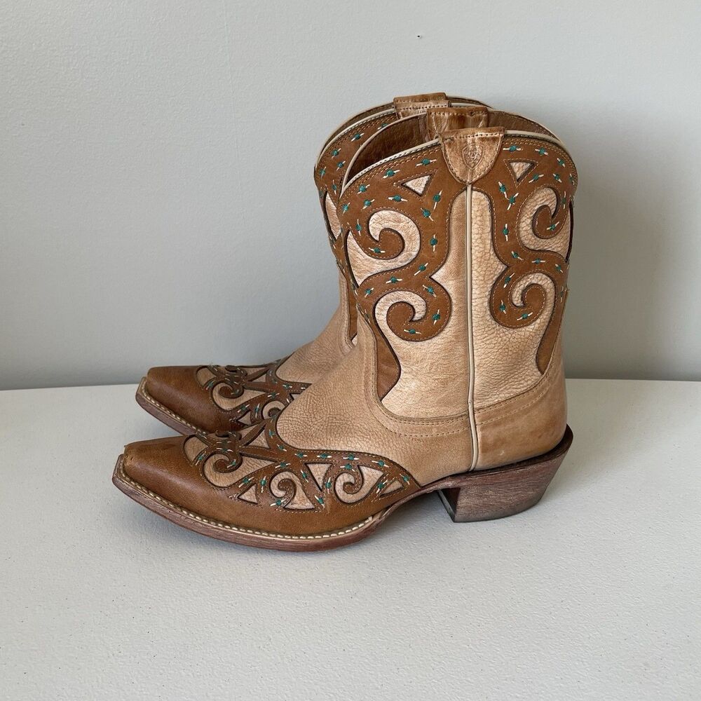 Ariat Rio Two-Tone Tan & Brown Embroidered Western Booties